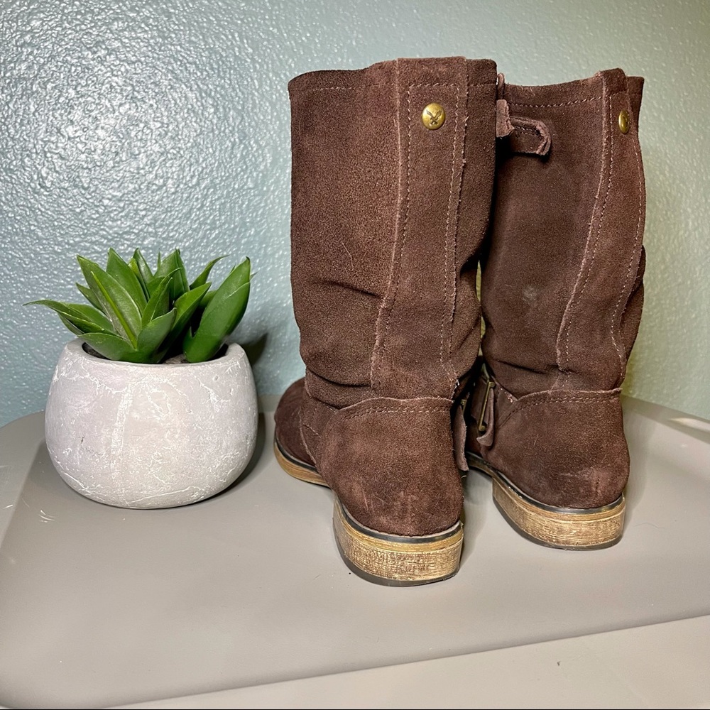 American Eagle Slouchy Leather Suede Moto Biker Boots - Picture 5 of 6